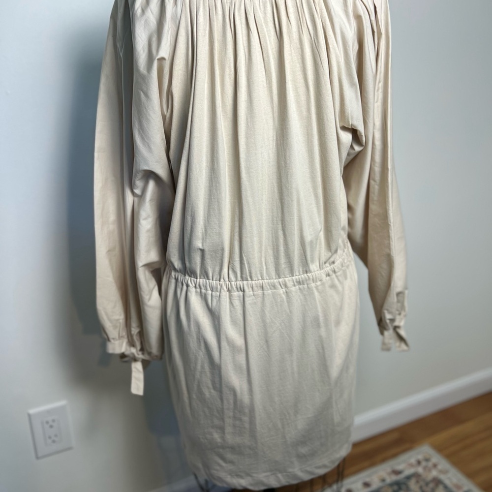 Zara 100% cotton adorable cream color drawstring dress with puff sleeve large - Picture 5 of 7